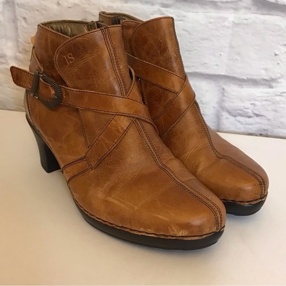 Josef Seibel 10-10.5 (41) Leather Ankle Boots Women’s Camel Color Chunky Heels - Picture 3 of 15